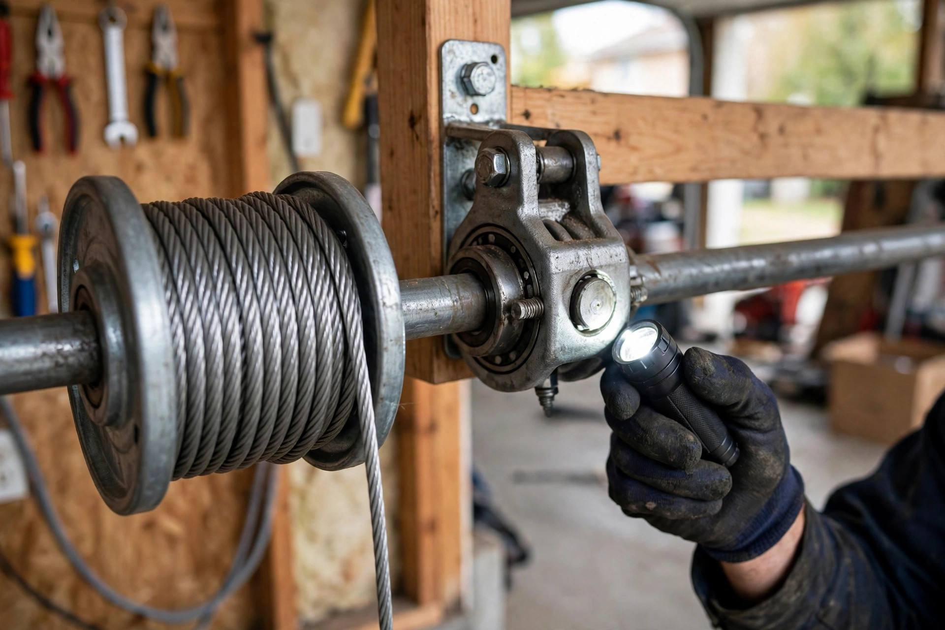 Cable drum and bearing plate on a torsion shaft, representative image