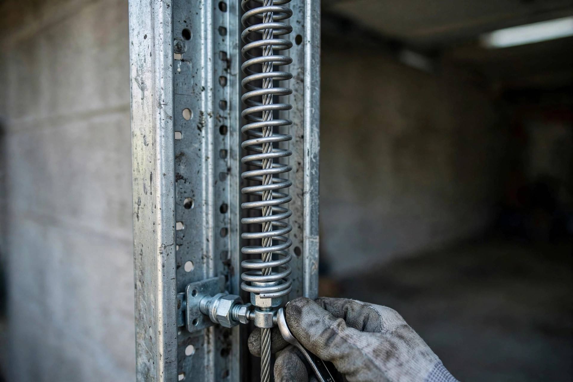 Steel safety cable through an extension spring, representative image